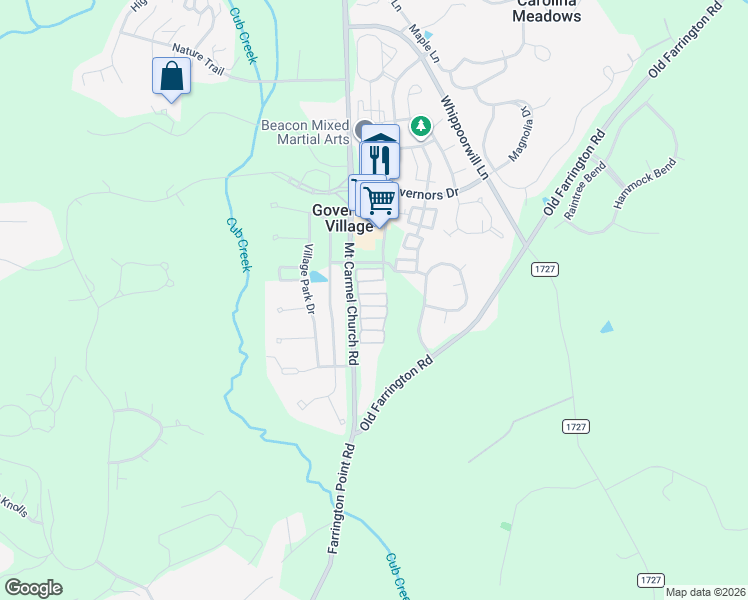 map of restaurants, bars, coffee shops, grocery stores, and more near 1026 Philpott Drive in Chapel Hill