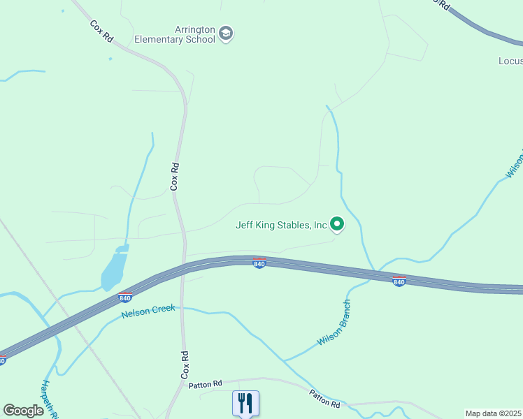 map of restaurants, bars, coffee shops, grocery stores, and more near 6320 Cox Road in Arrington