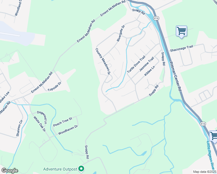 map of restaurants, bars, coffee shops, grocery stores, and more near 1419 Gatewood Court in Sevierville