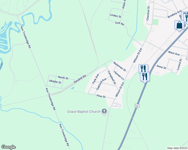 map of restaurants, bars, coffee shops, grocery stores, and more near 115 Park Avenue in Plymouth