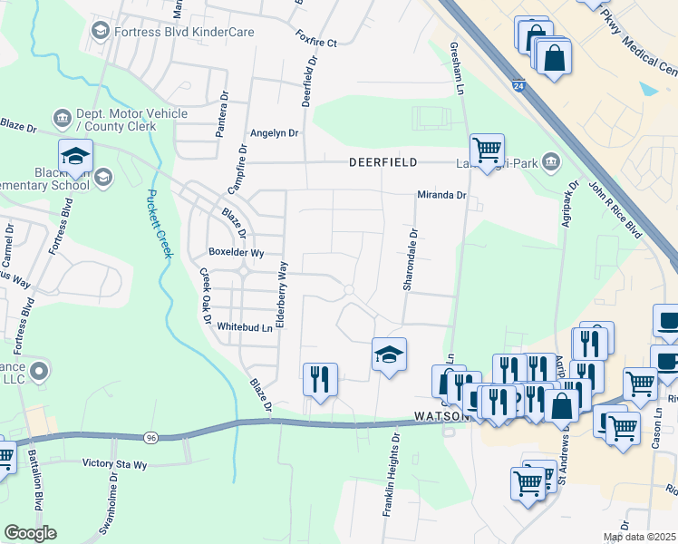 map of restaurants, bars, coffee shops, grocery stores, and more near 3305 Almar Knot Drive in Murfreesboro