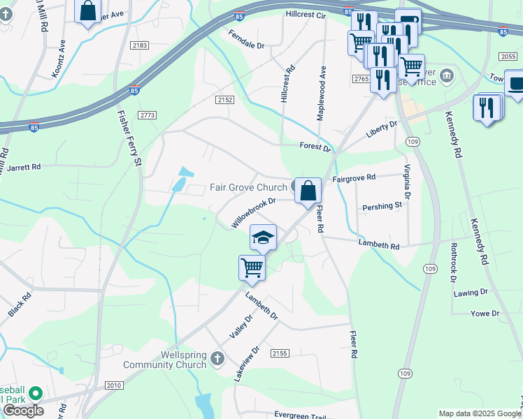 map of restaurants, bars, coffee shops, grocery stores, and more near 300 Willowbrook Drive in Thomasville