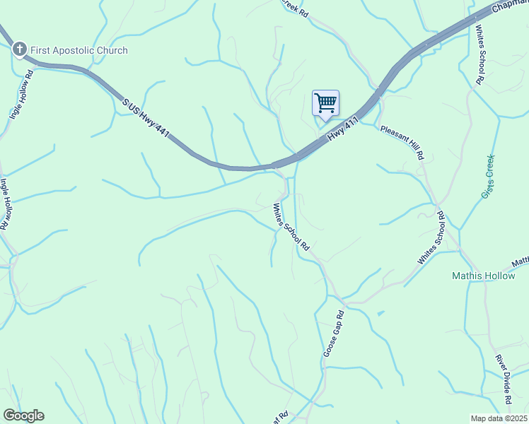 map of restaurants, bars, coffee shops, grocery stores, and more near 1019 Whites School Road in Sevierville