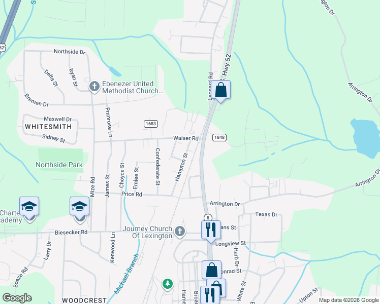 map of restaurants, bars, coffee shops, grocery stores, and more near 1529 Hampton Street in Lexington