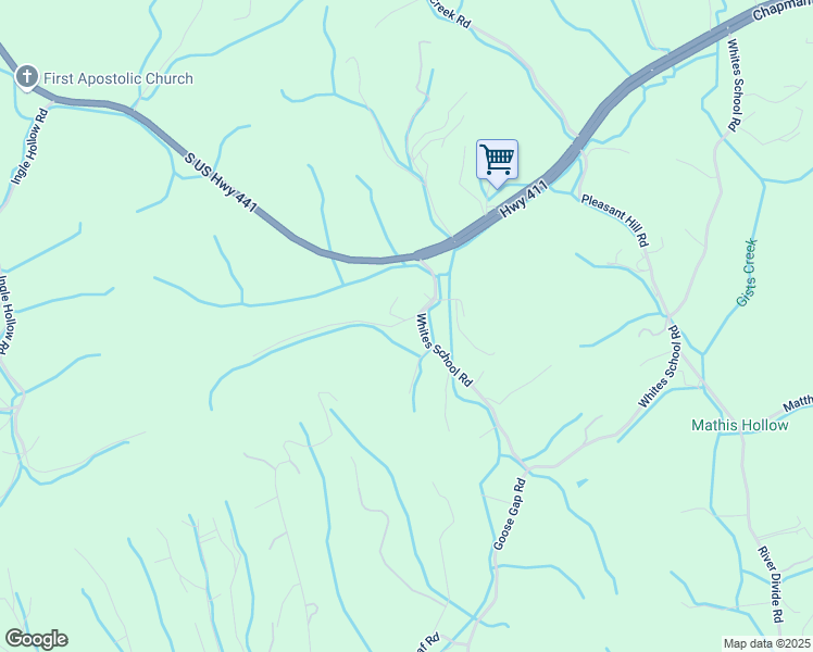 map of restaurants, bars, coffee shops, grocery stores, and more near 1019 Whites School Road in Sevierville