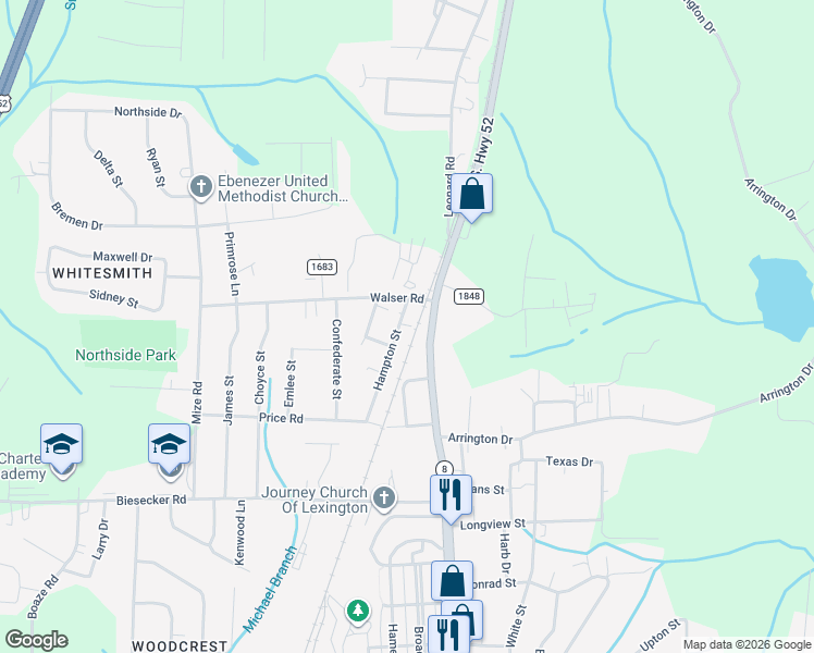 map of restaurants, bars, coffee shops, grocery stores, and more near 1529 Hampton Street in Lexington