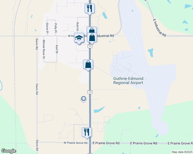 map of restaurants, bars, coffee shops, grocery stores, and more near 2712 South Division Street in Guthrie