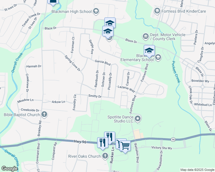 map of restaurants, bars, coffee shops, grocery stores, and more near 516 Piccadilly Drive in Murfreesboro