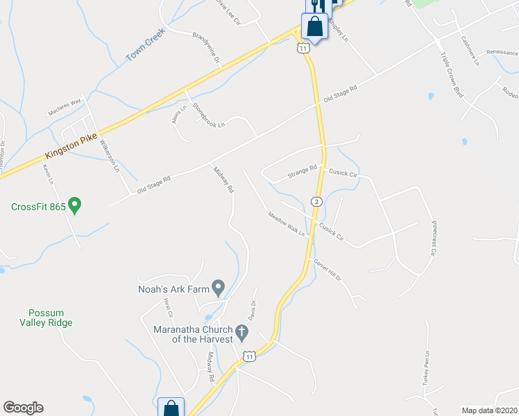 map of restaurants, bars, coffee shops, grocery stores, and more near 841 Meadow Walk Lane in Lenoir City