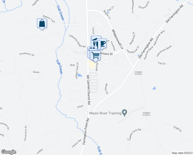 map of restaurants, bars, coffee shops, grocery stores, and more near 1003 Christopher Drive in Chapel Hill
