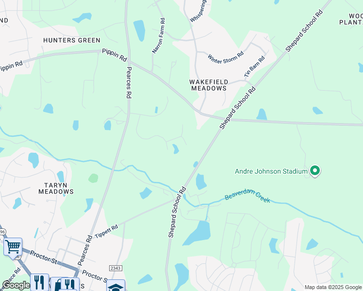 map of restaurants, bars, coffee shops, grocery stores, and more near 8908 Olde Heritage Court in Zebulon