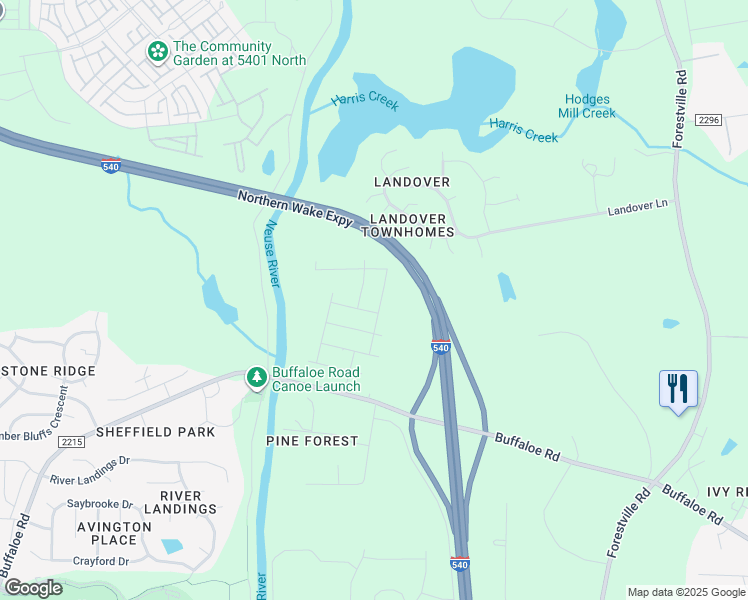 map of restaurants, bars, coffee shops, grocery stores, and more near 5412 New Briarwood Circle in Raleigh