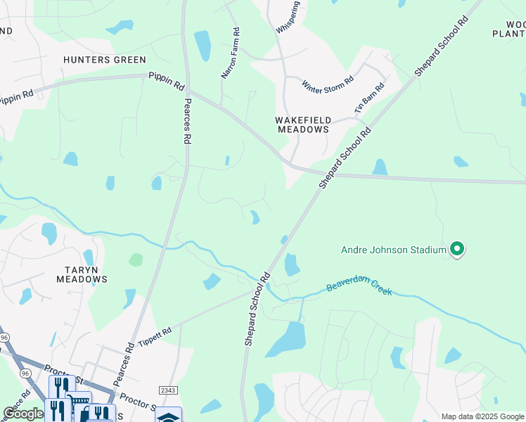 map of restaurants, bars, coffee shops, grocery stores, and more near 8908 Olde Heritage Court in Zebulon