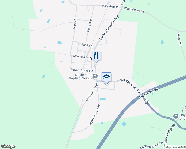 map of restaurants, bars, coffee shops, grocery stores, and more near 120-152 Gamble Street in Doyle