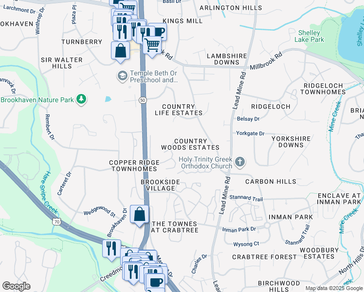 map of restaurants, bars, coffee shops, grocery stores, and more near 2232 Misskelly Drive in Raleigh