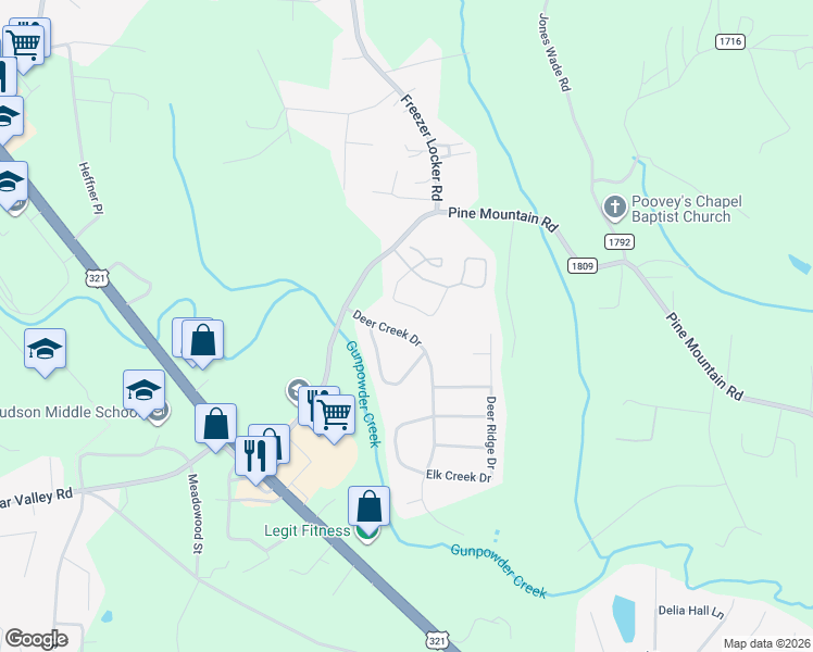 map of restaurants, bars, coffee shops, grocery stores, and more near 121 Deer Creek Dr in Hudson