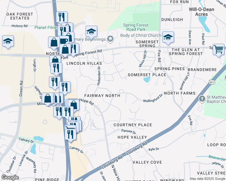 map of restaurants, bars, coffee shops, grocery stores, and more near 4924 Pebble Beach Drive in Raleigh