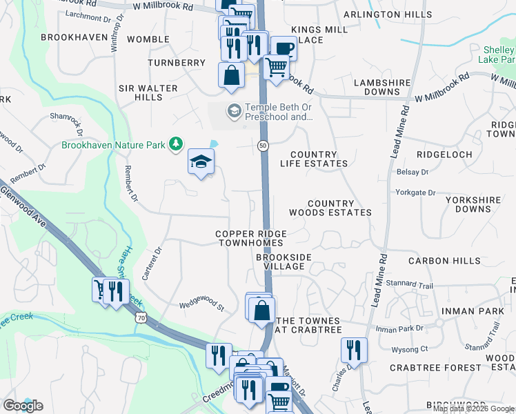 map of restaurants, bars, coffee shops, grocery stores, and more near 5112 Kate Denson Way in Raleigh