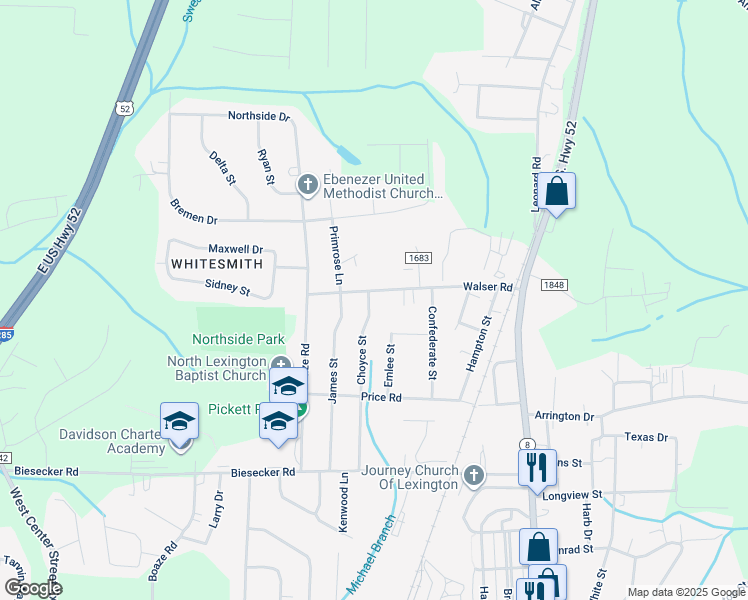 map of restaurants, bars, coffee shops, grocery stores, and more near 441 Walser Road in Lexington