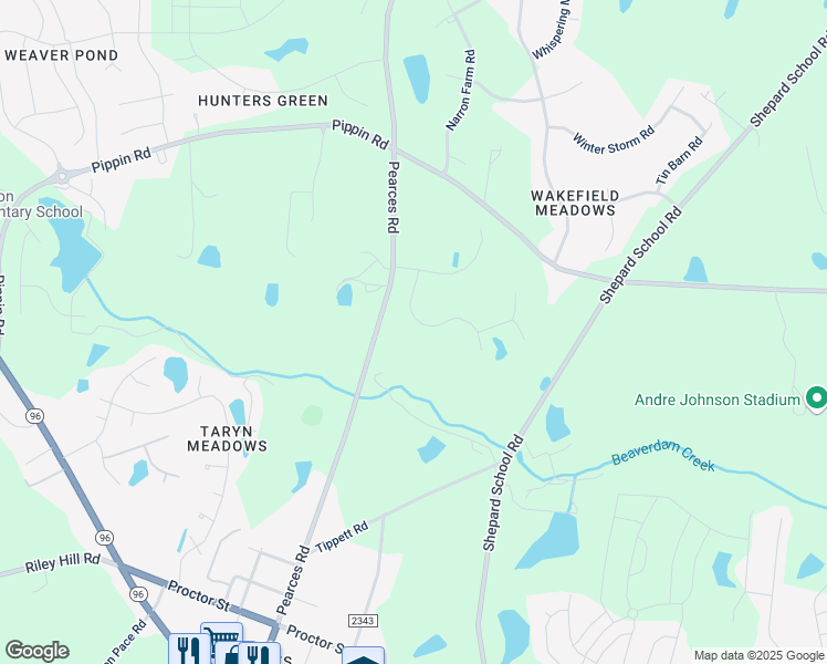 map of restaurants, bars, coffee shops, grocery stores, and more near 2449 Village Of Wakefield Drive in Zebulon