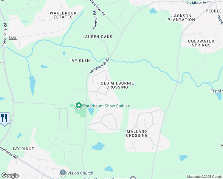 map of restaurants, bars, coffee shops, grocery stores, and more near 3516 Bloomfield Way in Raleigh