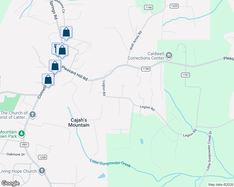 map of restaurants, bars, coffee shops, grocery stores, and more near 580 Legion Road in Lenoir