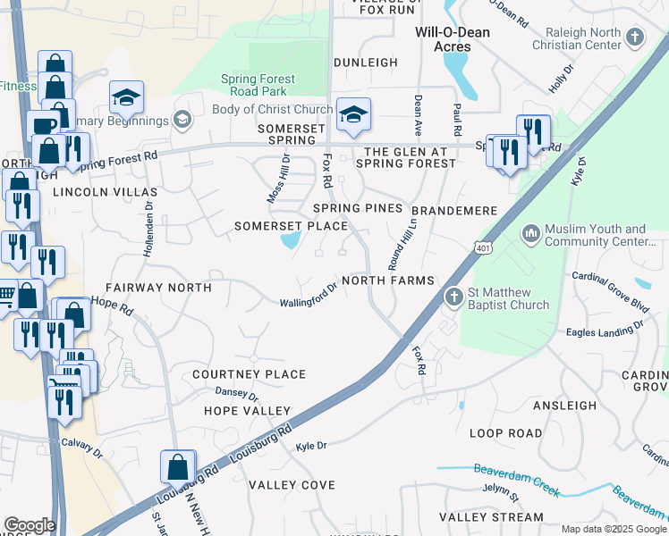 map of restaurants, bars, coffee shops, grocery stores, and more near 4608 Ashmont Court in Raleigh