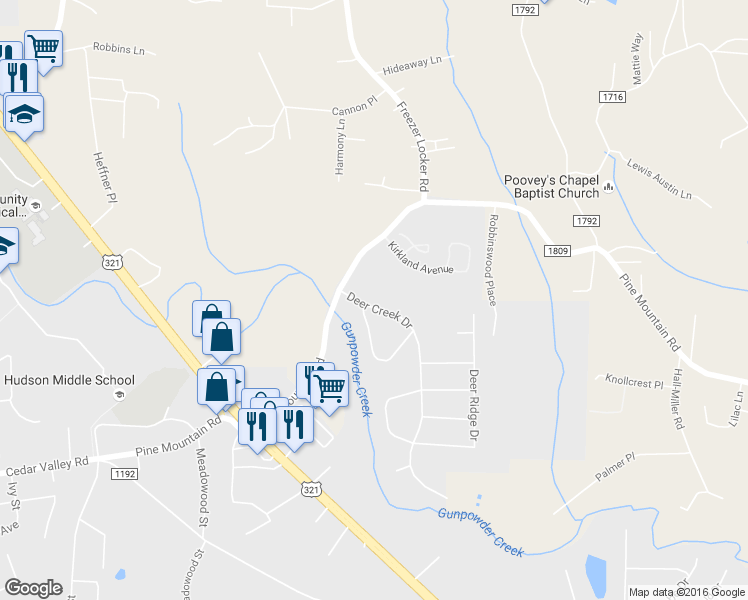 map of restaurants, bars, coffee shops, grocery stores, and more near 113 Deer Creek Drive in Hudson