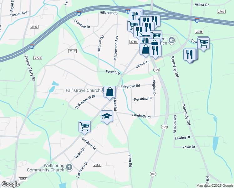 map of restaurants, bars, coffee shops, grocery stores, and more near 205 Cedar Lodge Road in Thomasville