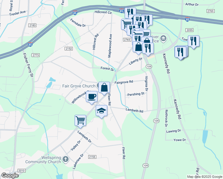 map of restaurants, bars, coffee shops, grocery stores, and more near 205 Cedar Lodge Road in Thomasville