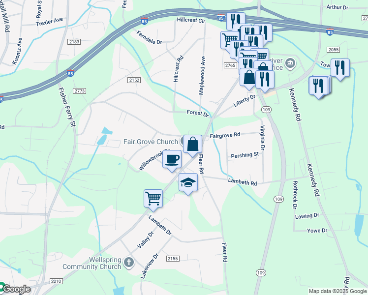 map of restaurants, bars, coffee shops, grocery stores, and more near 138 Fairgrove Church Road in Thomasville