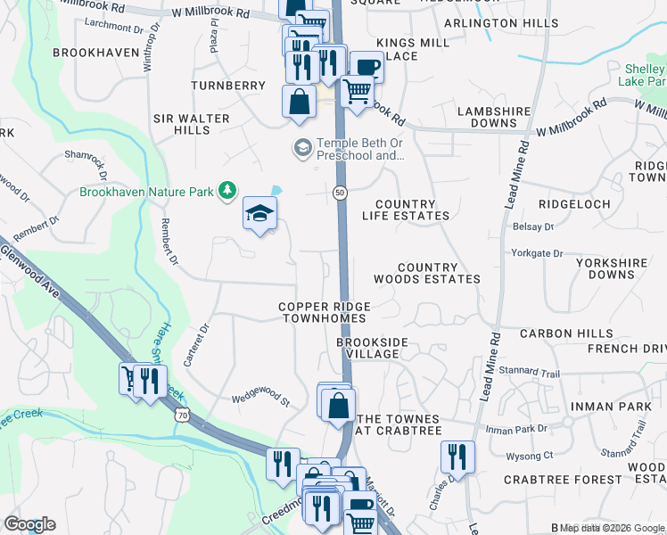 map of restaurants, bars, coffee shops, grocery stores, and more near 5112 Kate Denson Way in Raleigh