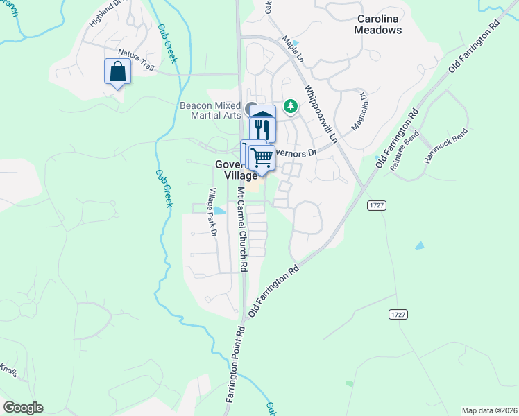 map of restaurants, bars, coffee shops, grocery stores, and more near 11001 David Stone Drive in Chapel Hill