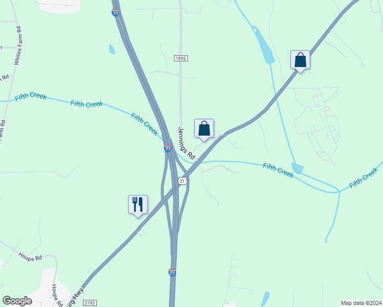 map of restaurants, bars, coffee shops, grocery stores, and more near 134 Ebenezer Road in Statesville