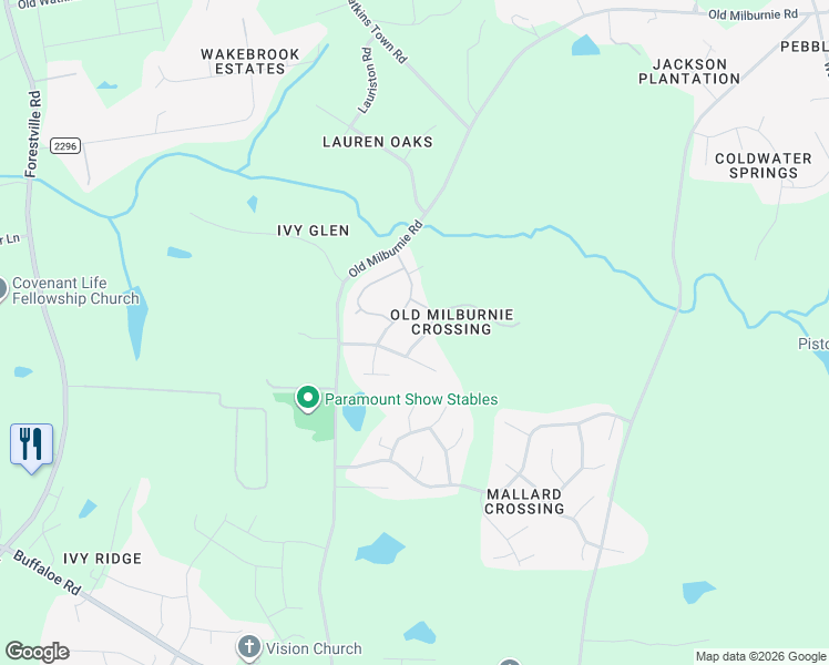 map of restaurants, bars, coffee shops, grocery stores, and more near 3513 Bloomfield Way in Raleigh