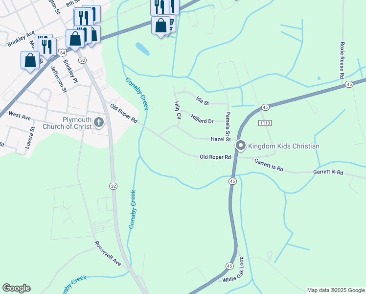 map of restaurants, bars, coffee shops, grocery stores, and more near 210 Old Roper Rd in Plymouth
