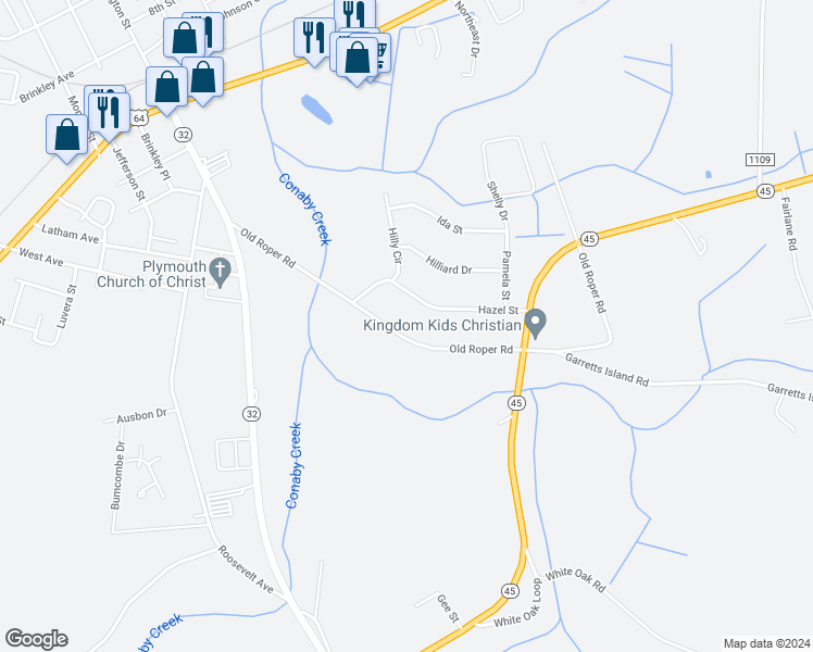 map of restaurants, bars, coffee shops, grocery stores, and more near 210 Old Roper Rd in Plymouth