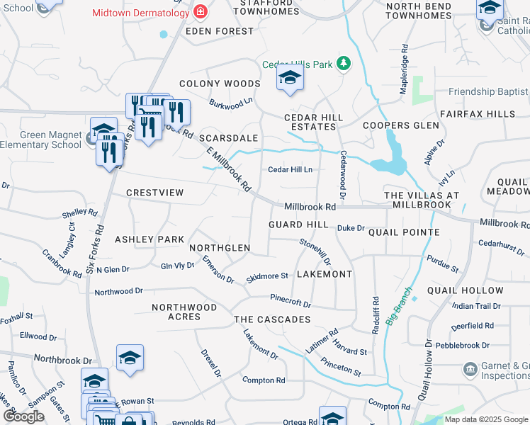 map of restaurants, bars, coffee shops, grocery stores, and more near 5320 Edgewood Road in Raleigh
