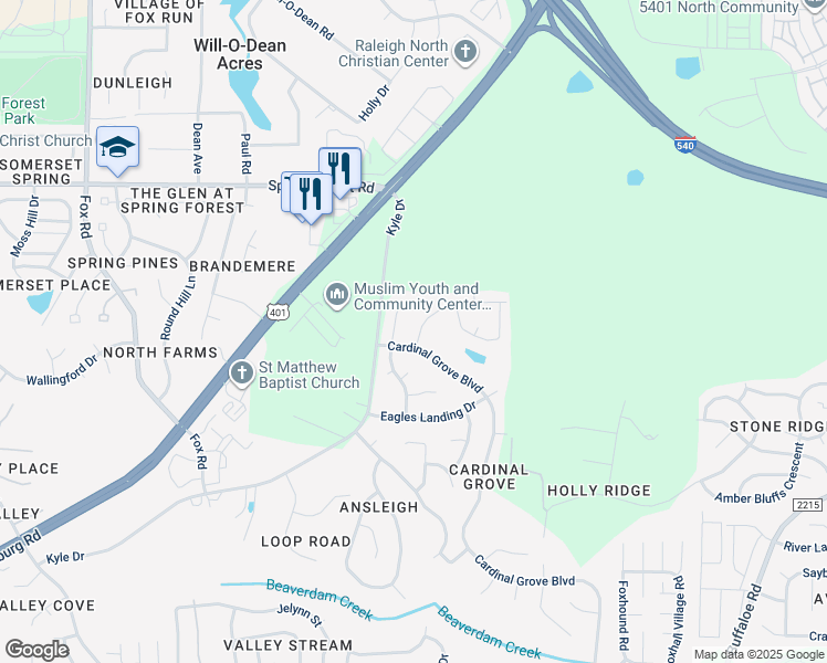 map of restaurants, bars, coffee shops, grocery stores, and more near 5205 Mallard Grove Drive in Raleigh