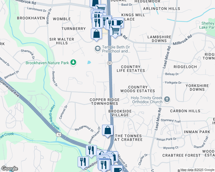 map of restaurants, bars, coffee shops, grocery stores, and more near 5112 Kate Denson Way in Raleigh
