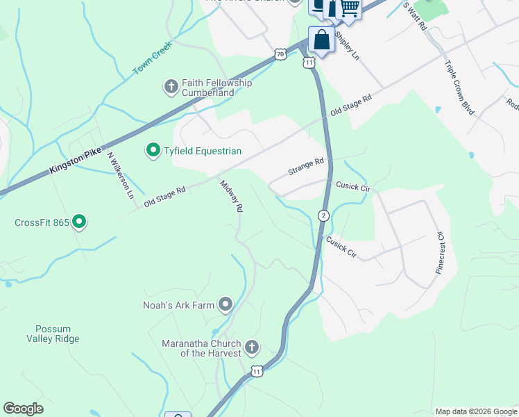 map of restaurants, bars, coffee shops, grocery stores, and more near 987 Meadow Walk Lane in Lenoir City