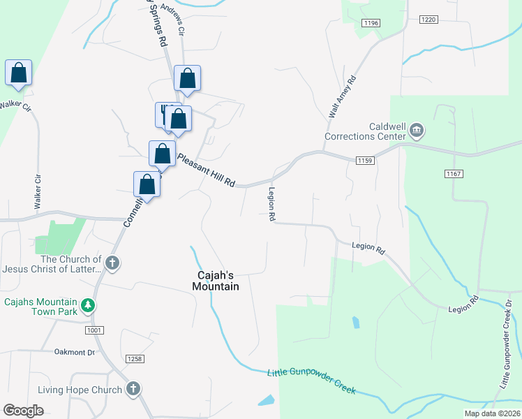 map of restaurants, bars, coffee shops, grocery stores, and more near 1250 Accord Lane in Lenoir