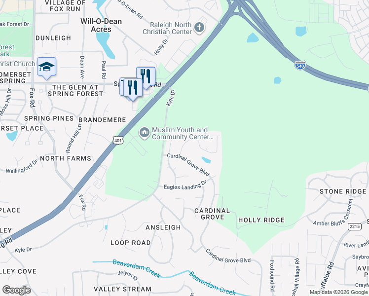 map of restaurants, bars, coffee shops, grocery stores, and more near 5208 Mallard Grove Drive in Raleigh