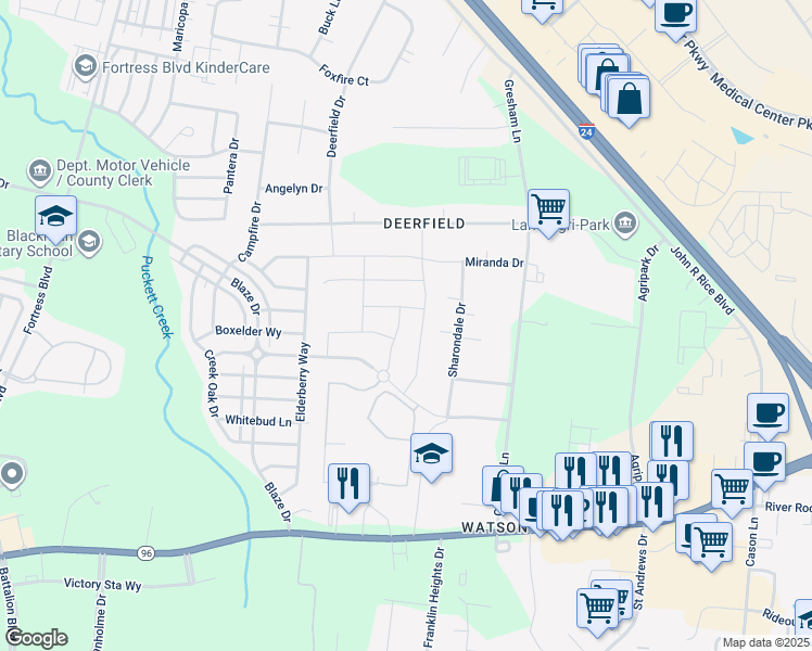 map of restaurants, bars, coffee shops, grocery stores, and more near 444 Edna May Drive in Murfreesboro