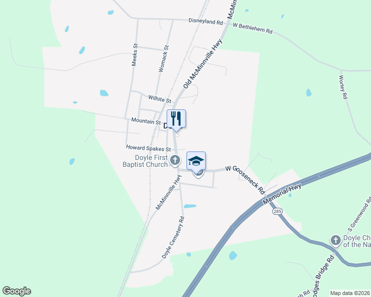 map of restaurants, bars, coffee shops, grocery stores, and more near 152 Gamble St in Doyle