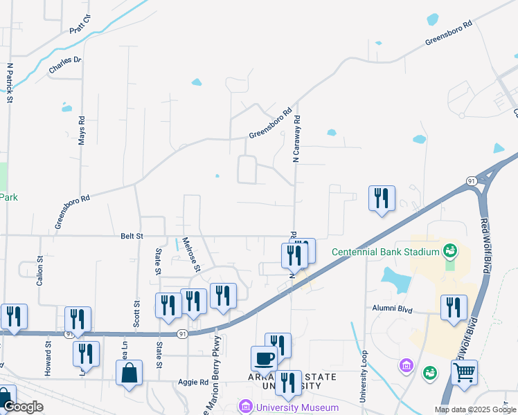 map of restaurants, bars, coffee shops, grocery stores, and more near 2009 Alex Drive in Jonesboro