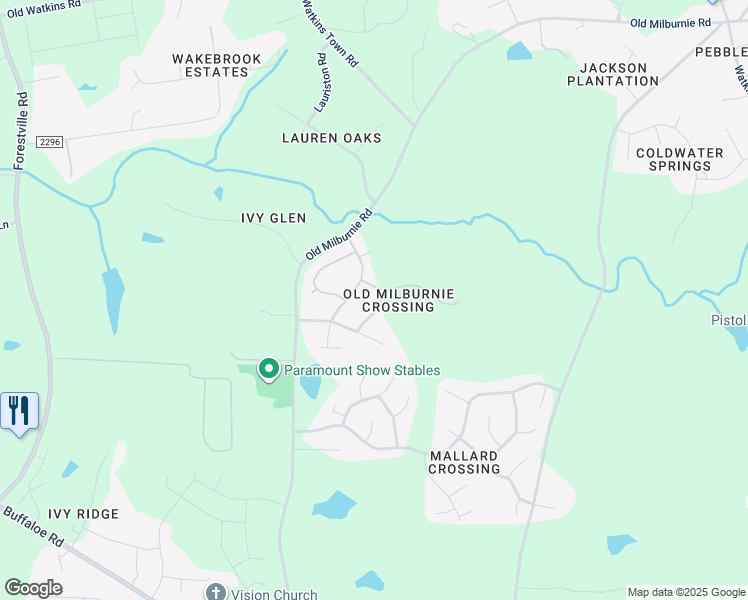 map of restaurants, bars, coffee shops, grocery stores, and more near 3521 Bloomfield Way in Raleigh