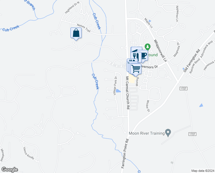 map of restaurants, bars, coffee shops, grocery stores, and more near 30100 Baxter in Chapel Hill