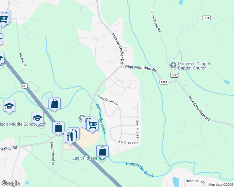 map of restaurants, bars, coffee shops, grocery stores, and more near 121 Deer Creek Drive in Hudson