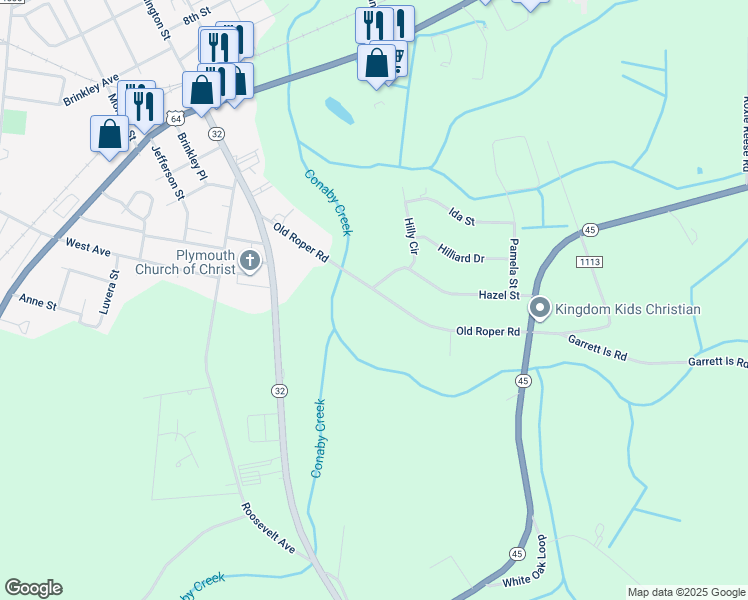 map of restaurants, bars, coffee shops, grocery stores, and more near 201 Old Roper Rd in Plymouth
